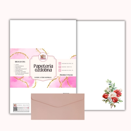 Papeteria ozdobna A4 z kopertami – zestaw Różany akcent MaDam Creative