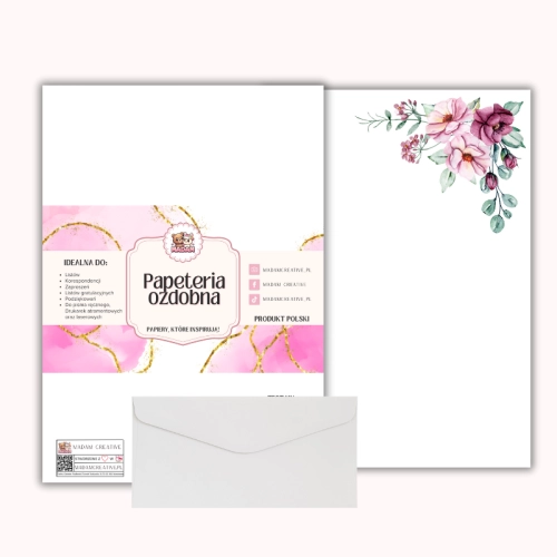 Papeteria ozdobna A4 z kopertami – zestaw Różany akcent  MaDam Creative