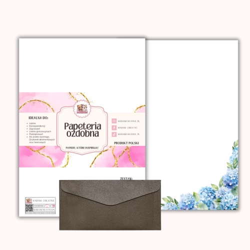 Papeteria ozdobna A4 z kopertami – zestaw Błękitne hortensje  MaDam Creative