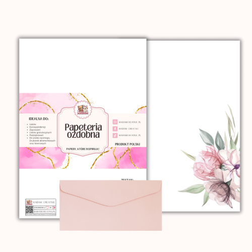 Papeteria ozdobna A4 z kopertami – zestaw Pudrowa róża  MaDam Creative