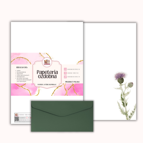 Papeteria ozdobna A4 z kopertami – zestaw Polny oset  MaDam Creative