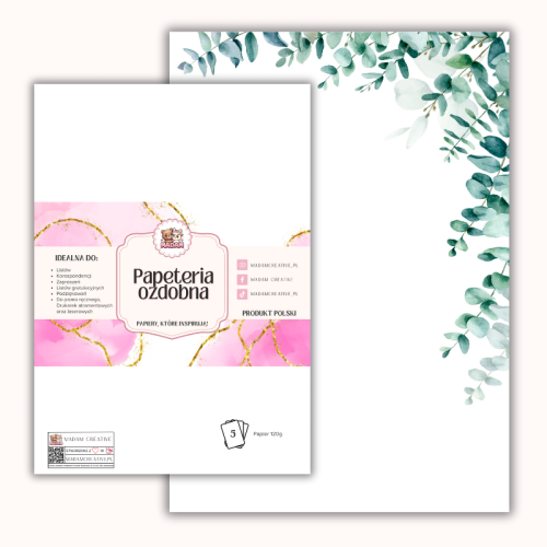 Papeteria ozdobna A4 – papier listowy Eukaliptusowy akcent MaDam Creative