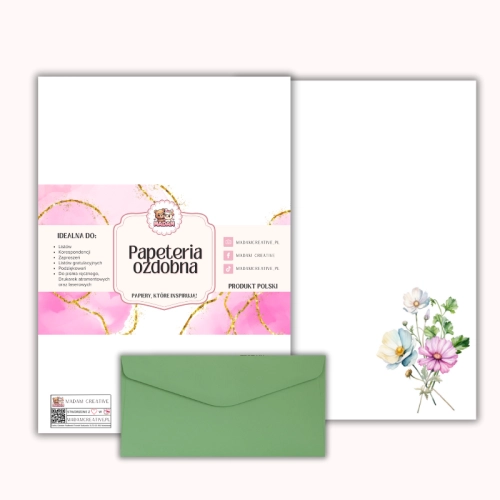 Papeteria ozdobna A4 z kopertami – zestaw Delikatny bukiet  MaDam Creative