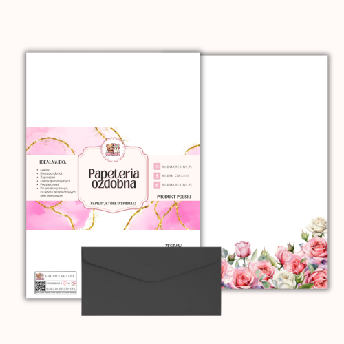 Papeteria ozdobna A4 z kopertami – zestaw Różane listy  MaDam Creative