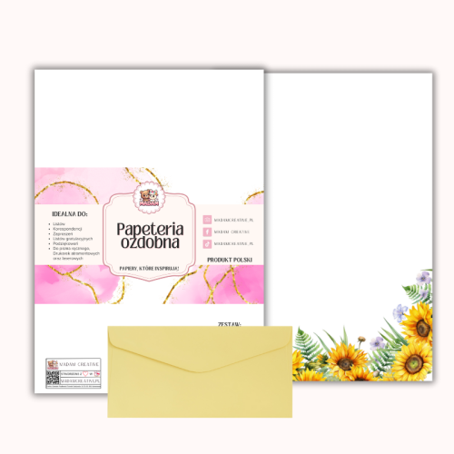 Papeteria ozdobna A4 z kopertami – zestaw Słoneczna łąka  MaDam Creative