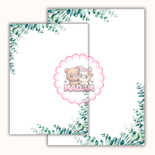 Papeteria ozdobna A4 z kopertami – zestaw Eukaliptusowa rama  MaDam Creative