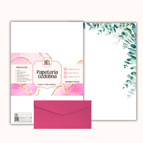 Papeteria ozdobna A4 z kopertami – zestaw Eukaliptusowy akcent  MaDam Creative