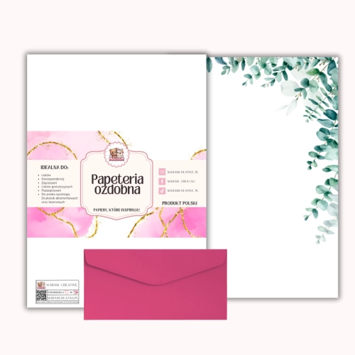 Papeteria ozdobna A4 z kopertami – zestaw Eukaliptusowy akcent  MaDam Creative