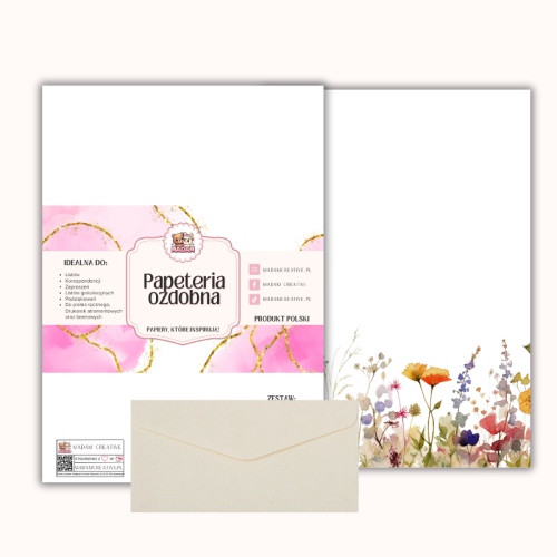 Papeteria ozdobna A4 z kopertami – zestaw Akwarelowa łąka  MaDam Creative