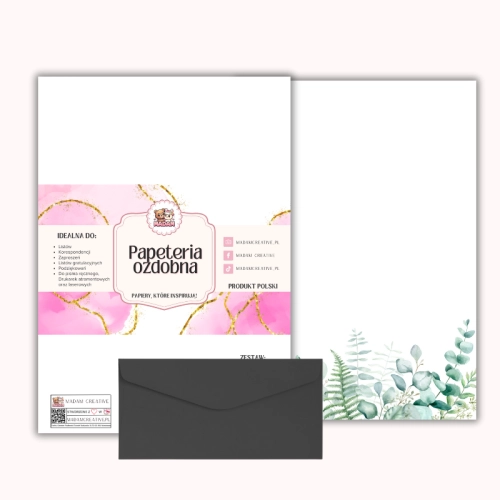 Papeteria ozdobna A4 z kopertami – zestaw Spokojna zieleń  MaDam Creative
