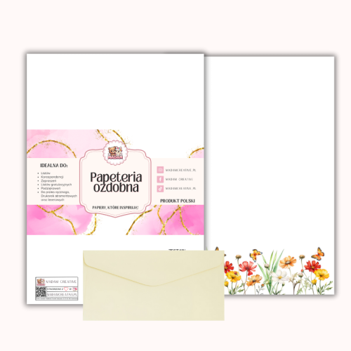 Papeteria ozdobna A4 z kopertami – zestaw Letnie kwiaty  MaDam Creative