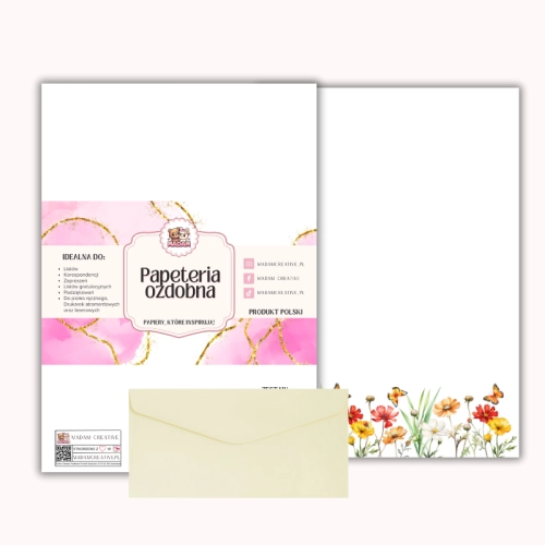 Papeteria ozdobna A4 z kopertami – zestaw Letnie kwiaty  MaDam Creative