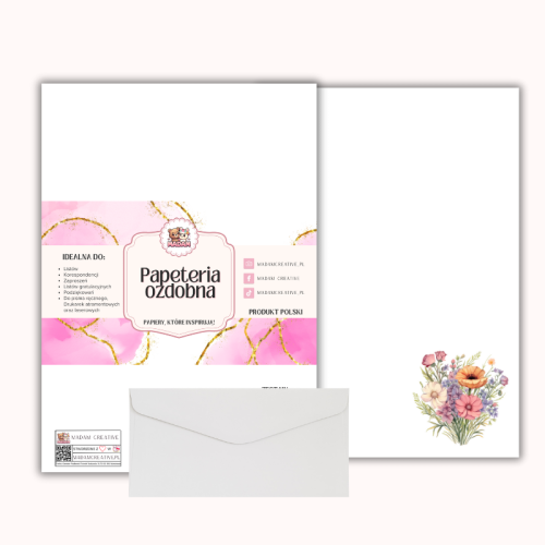 Papeteria ozdobna A4 z kopertami – zestaw Pastelowy bukiet  MaDam Creative