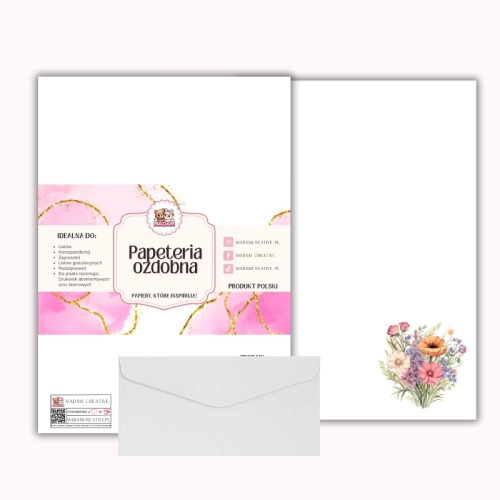 Papeteria ozdobna A4 z kopertami – zestaw Pastelowy bukiet  MaDam Creative