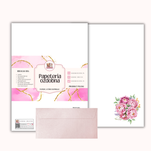 Papeteria ozdobna A4 z kopertami – zestaw Różowy bukiet  MaDam Creative