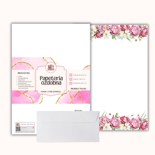 Papeteria ozdobna A4 z kopertami – zestaw Różana oprawa MaDam Creative