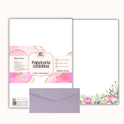 Papeteria ozdobna A4 z kopertami – zestaw Pastelowe róże MaDam Creative