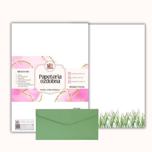 Papeteria ozdobna A4 z kopertami – zestaw Zielona łąka  MaDam Creative