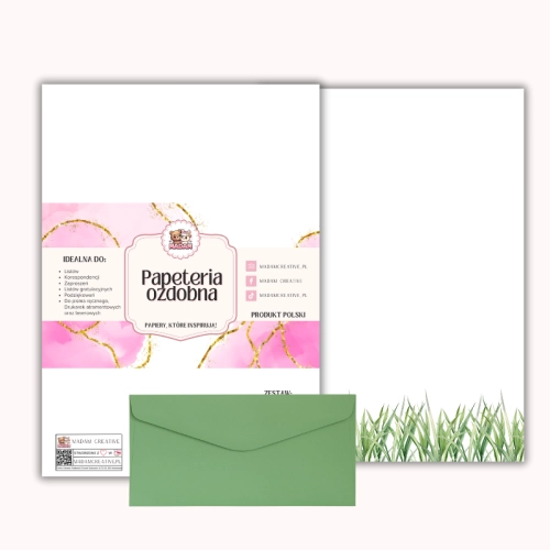 Papeteria ozdobna A4 z kopertami – zestaw Zielona łąka  MaDam Creative
