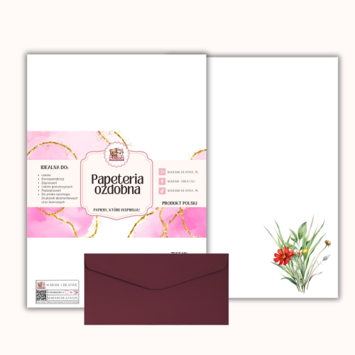Papeteria ozdobna A4 z kopertami – zestaw Łąkowy akcent  MaDam Creative