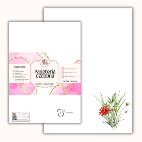 Papeteria ozdobna A4 – papier listowy Łąkowy akcent MaDam Creative