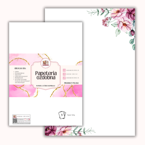 Papeteria ozdobna A4 – papier listowy Różane kwiaty MaDam Creative
