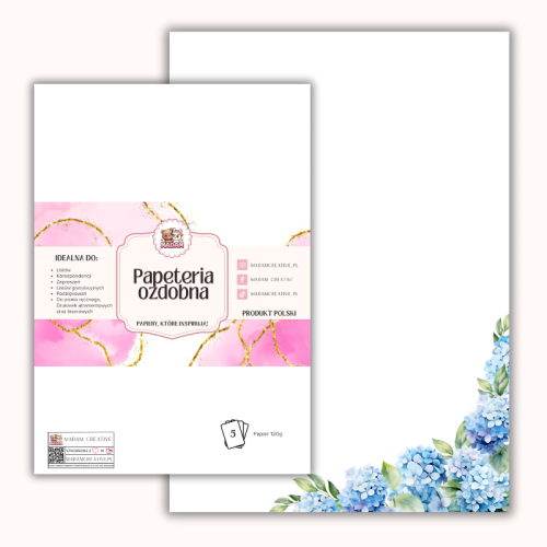 Papeteria ozdobna A4 – papier listowy Błękitne hortensje MaDam Creative