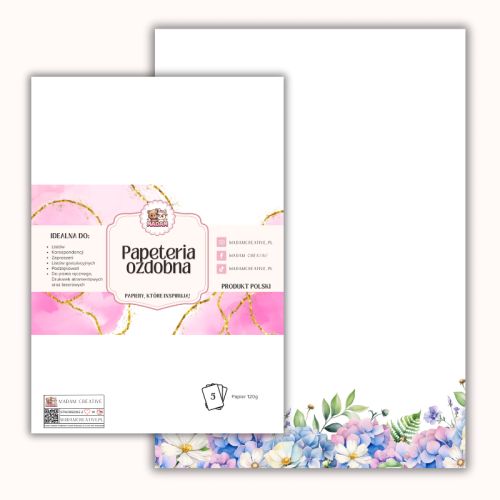 Papeteria ozdobna A4 – papier listowy Niebieskie hortensje MaDam Creative