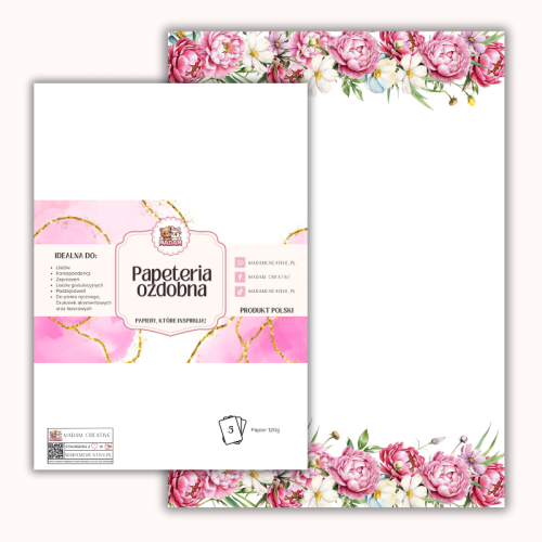 Papeteria ozdobna A4 – papier listowy Różana oprawa MaDam Creative