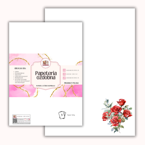 Papeteria ozdobna A4 – papier listowy Czerwone róże MaDam Creative