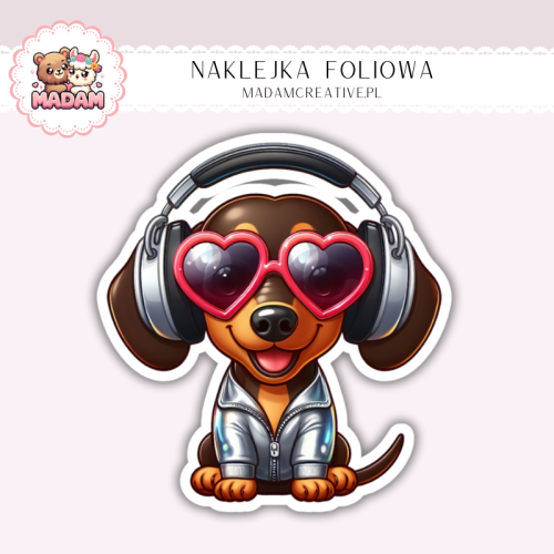 Naklejka foliowa pies w słuchawkach MaDam Creative