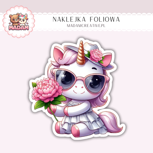 Naklejka foliowa jednorożec z kwiatem MaDam Creative