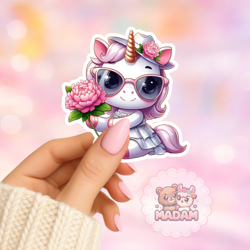 Naklejka foliowa jednorożec z kwiatem MaDam Creative