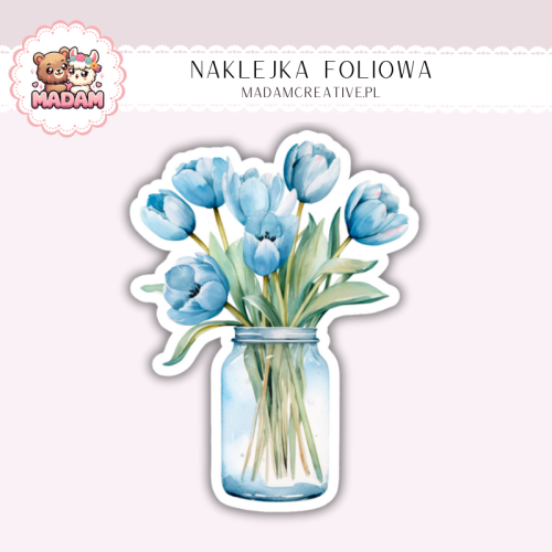 Naklejka foliowa tulipany niebieskie w wazonie MaDam Creative