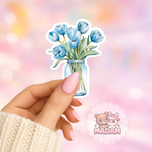 Naklejka foliowa tulipany niebieskie w wazonie MaDam Creative