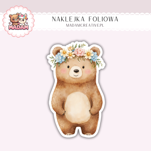 Naklejka foliowa miś z wiankiem kwiatowym MaDam Creative