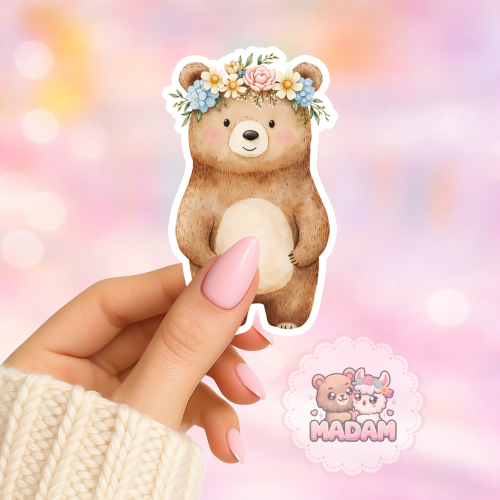 Naklejka foliowa miś z wiankiem kwiatowym MaDam Creative