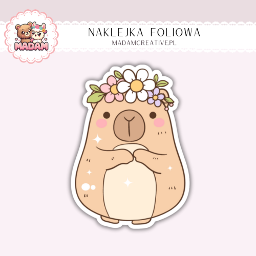 Naklejka foliowa kapibara kawaii z wiankiem MaDam Creative
