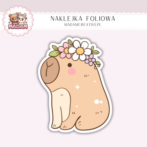 Naklejka foliowa kapibara kawaii z wiankiem MaDam Creative