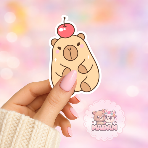 Naklejka foliowa capybara kawaii z wisienką MaDam Creative