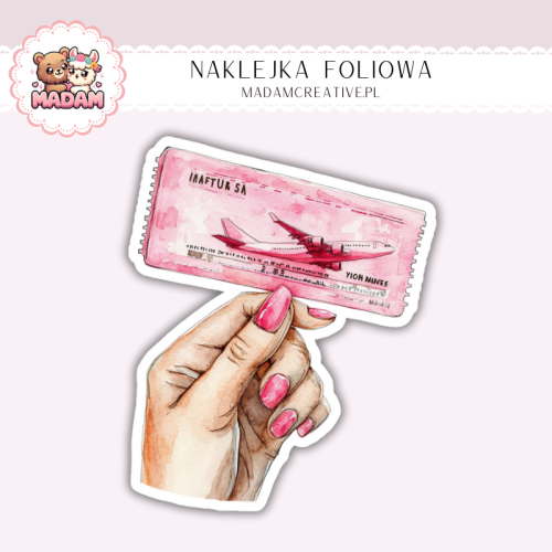 Naklejka foliowa bilet lotniczy w dłoni MaDam Creative