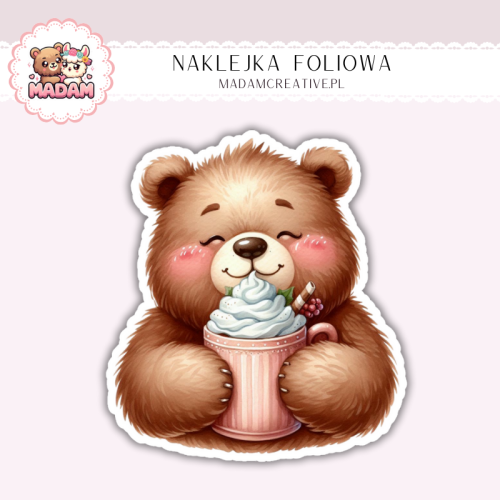 Naklejka foliowa miś z milkshake MaDam Creative
