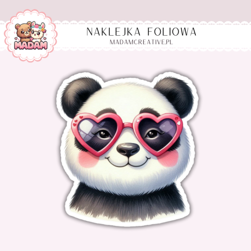 Naklejka foliowa panda w okularach serduszka MaDam Creative