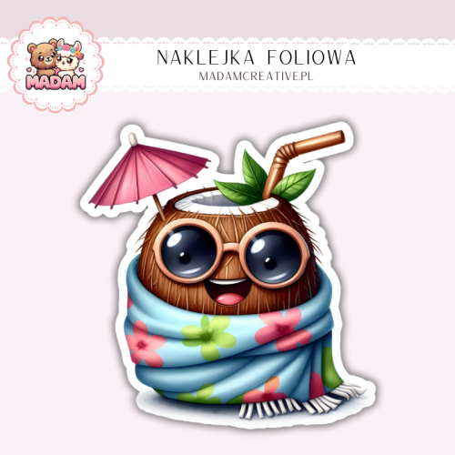 Naklejka foliowa kokos z napojem kawaii MaDam Creative