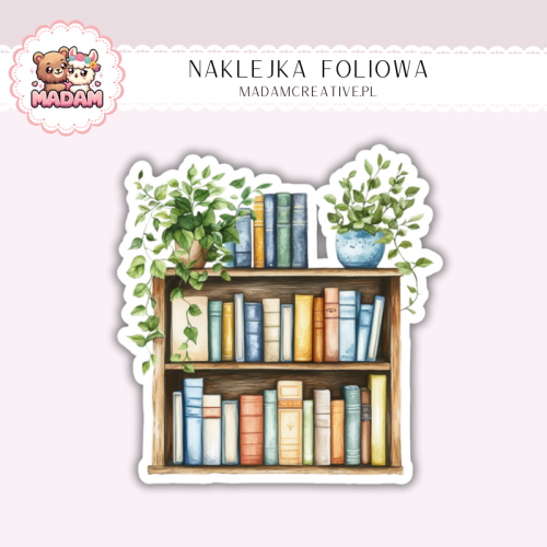 Naklejka foliowa regał z książkami i roślinami MaDam Creative
