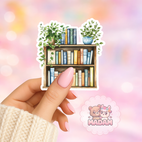 Naklejka foliowa regał z książkami i roślinami MaDam Creative