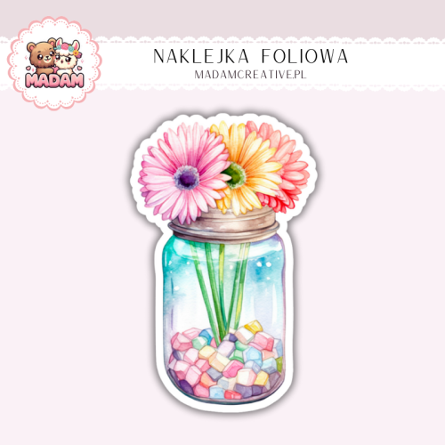 Naklejka foliowa kwiaty w słoiku pastelowe MaDam Creative