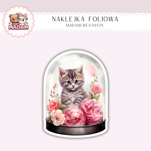 Naklejka foliowa kotek pod kloszem z kwiatami MaDam Creative