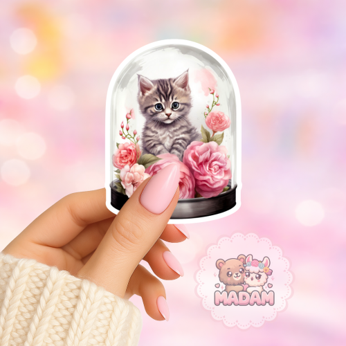 Naklejka foliowa kotek pod kloszem z kwiatami MaDam Creative