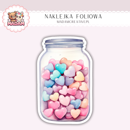 Naklejka foliowa słoik z serduszkami MaDam Creative